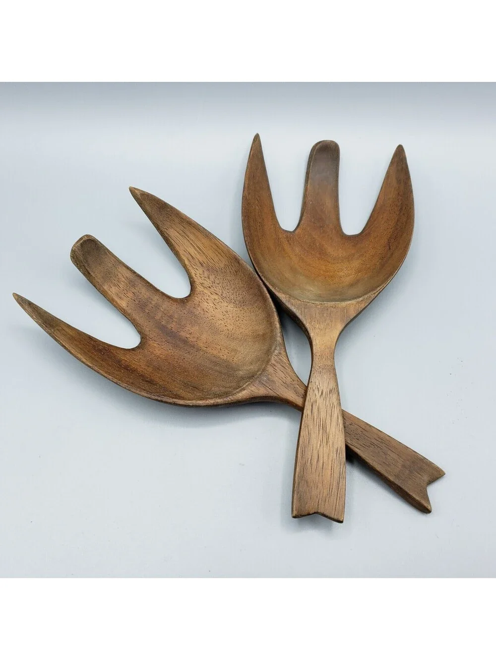 MCM Wood Fork Salad Serving Utensils Carved Wide Scoop Made in Haiti Set of 2